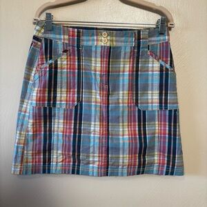 Christopher‎ & Banks Women's Skort Shorts Plaid Pink Blue Cotton Spandex Size 6